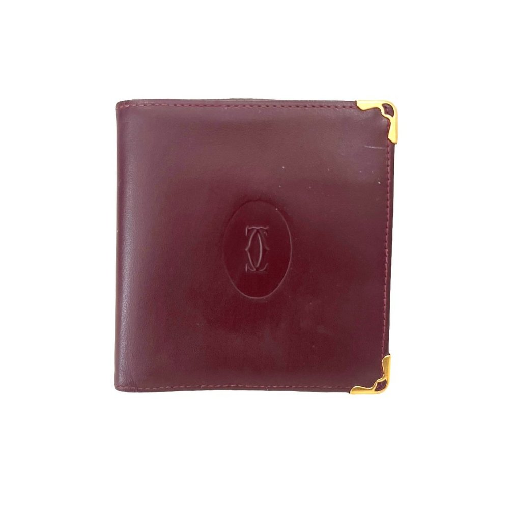 CARTIER: Burgundy, Leather Double C Logo Wallet Unisex #1311